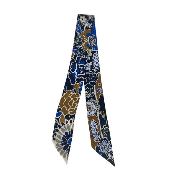 Hermès Printed Silk Bingata Sticker Twilly Marine Tabac Bleu Vif - Picture 9 of 12